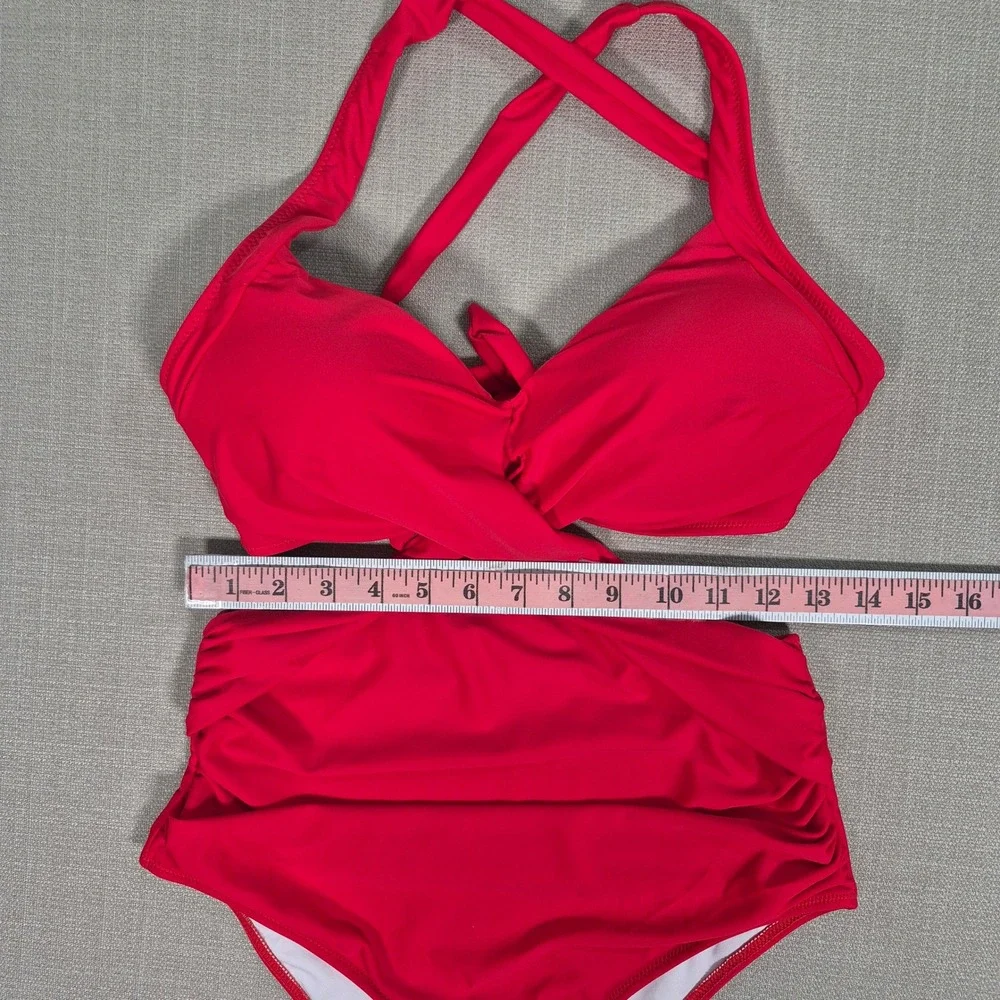 Red One Piece Cutout Monokini Ruched Wrap Halter Swimsuit Size Medium